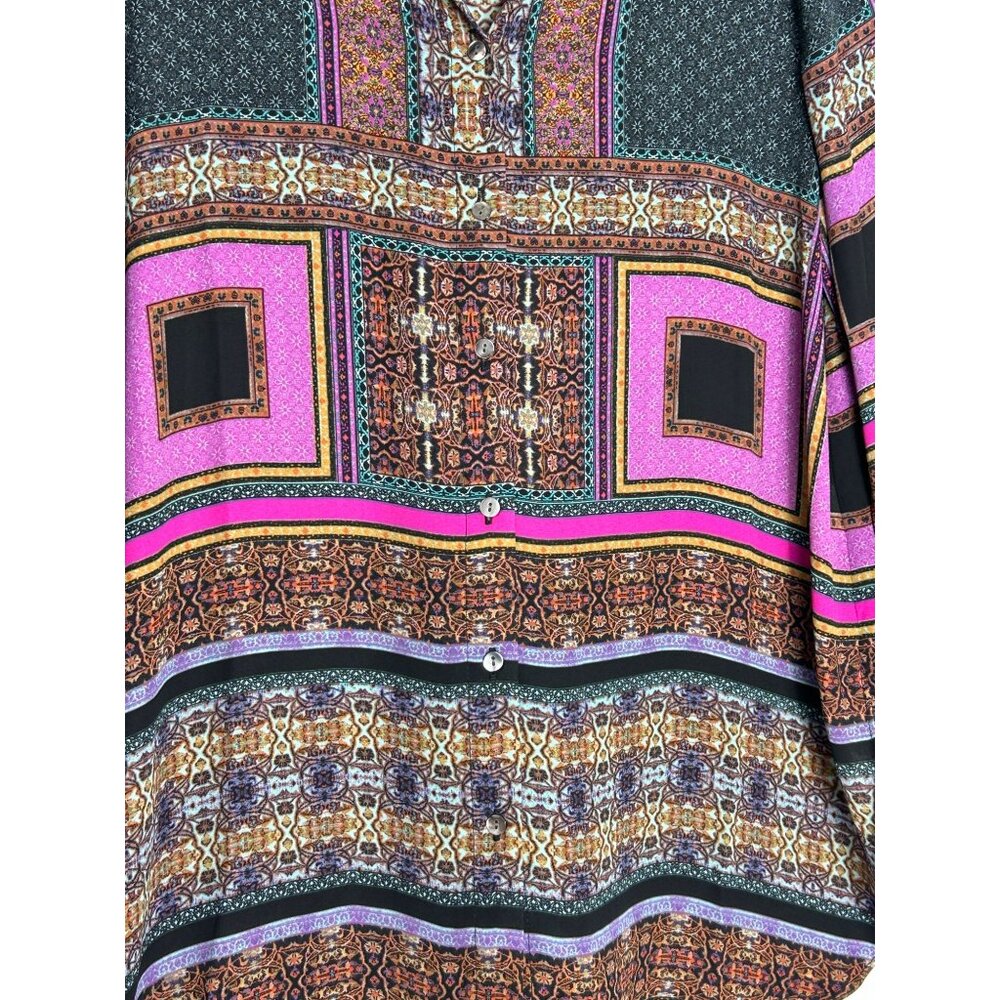 Rose+Olive Multicolor Patchwork Long Sleeve Butto… - image 3